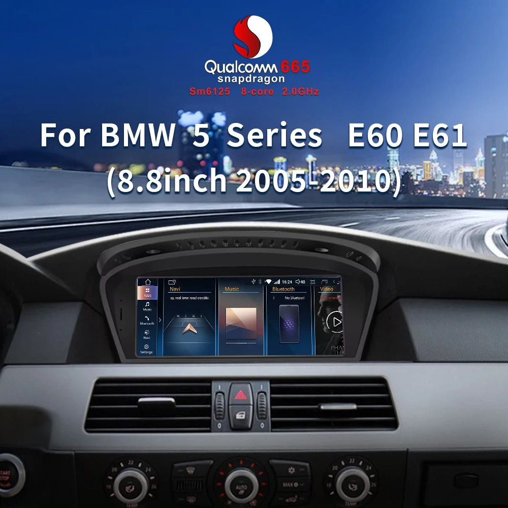 DCDX Android 14 8.8inch Qualcomm 665 8 core CarPlay Car DVD Player Auto Head Unit for Bmw 5 3 Series E60 E61 E62 E63 E90 E91 Cic Ccc